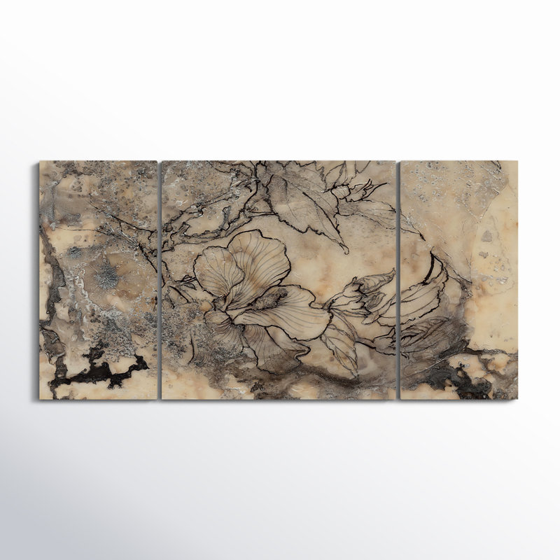 Tattooed Floral I 3-Piece Painting Print, 24" H x 48" W x 1.5" D