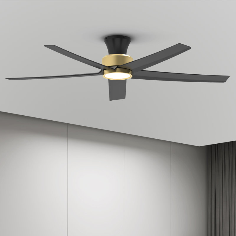 52-inch Elvert Flush Mount Ceiling Fan with LED Lights, Black/Gold