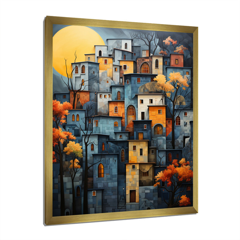 «Lodean Cityscape Exquis Blue II», reproduction d'art sur toile, H 20 po x l 12 po x P 1 po, Encadrement doré