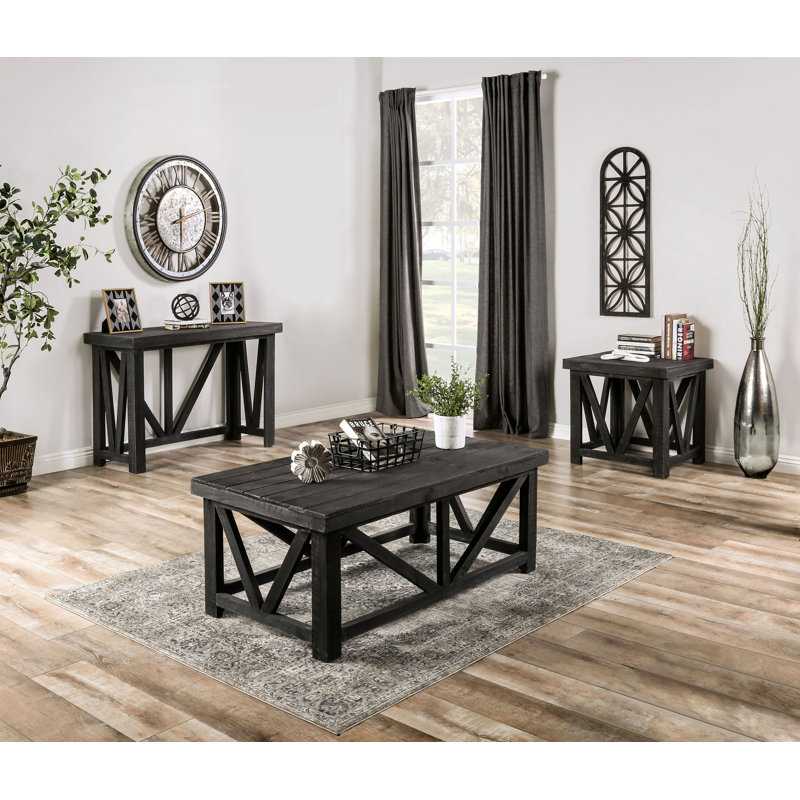 Sonje Solid Wood End Table, Rustic Black, Rustic Black