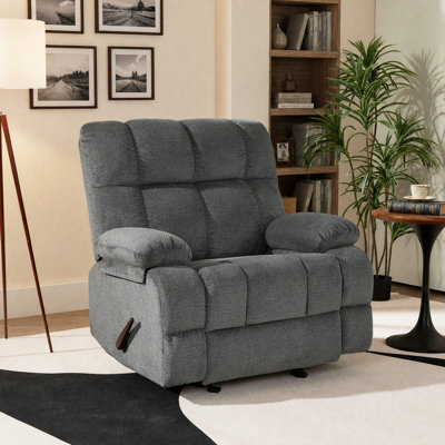 Modern Glider Recliner Chair With Rocking Function And Side Pocket, Grey