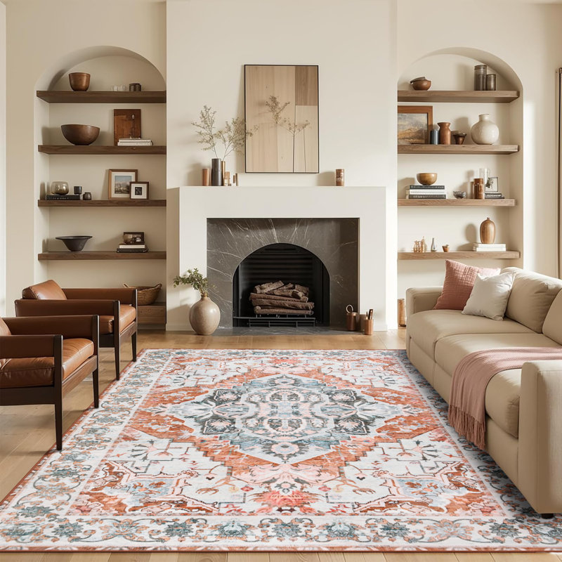 Groner Large Tranditional Rugs Living Room Rug Washable Bedroom Rug Non-Slip Colorful Vintage Accent Floor Carpet For Home Decor