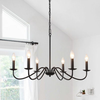 Ercel 6-Light Dimmable Classic Candle Style Rustic Linear Farmhouse Chandelier for Kitchen Island 