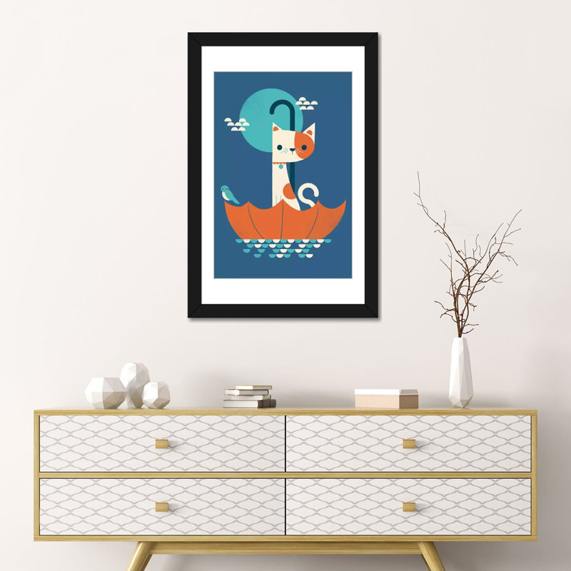«Cat in Umbrella», impression sur toile tendue, Papier d'art encadré noir, 24" H x 16" W x 1" D
