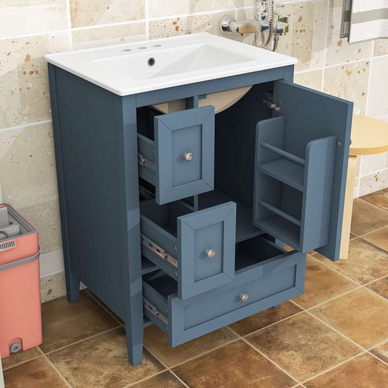 Meuble-lavabo 24 po avec lavabo, 3 tiroirs et porte à fermeture en douceur, Blue Grey