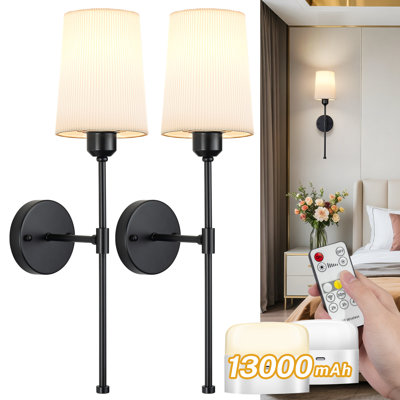 Battery Operated Wall Sconce Set Of 2,White