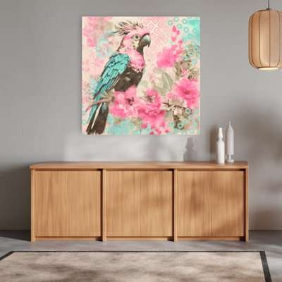 Tropical Pink Parrot Dreamy Elegant Vibrant Butterfly Bird Nature Tropical Wall Art Print by Andrea Haase - Print