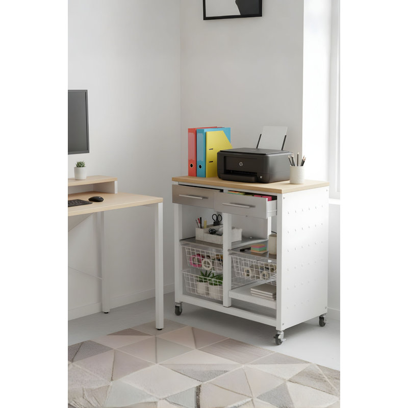 Nelida 71cm W Steel Kitchen Trolley and with Locking Wheels, Oak