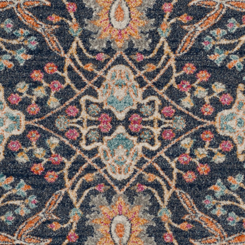 Tapis oriental crème / bleu marine / orange Christa, Rond 5 pi 3 po