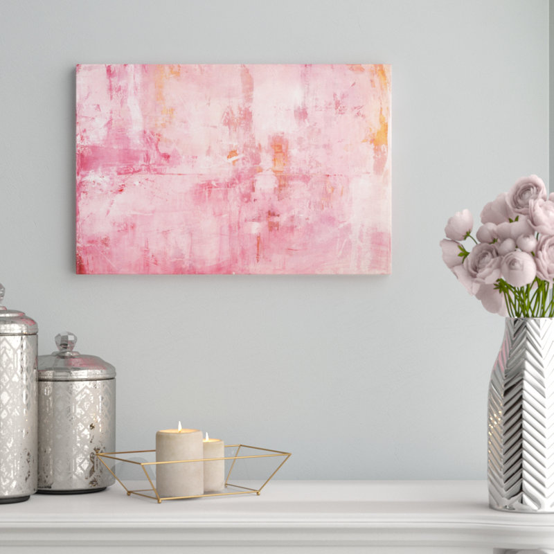 «Pink Miroirs», reproduction d'art sur toile tendue, H 18 po x l 26 po x P 1,5 po, Toile avec cadre noir, Pas de tapis