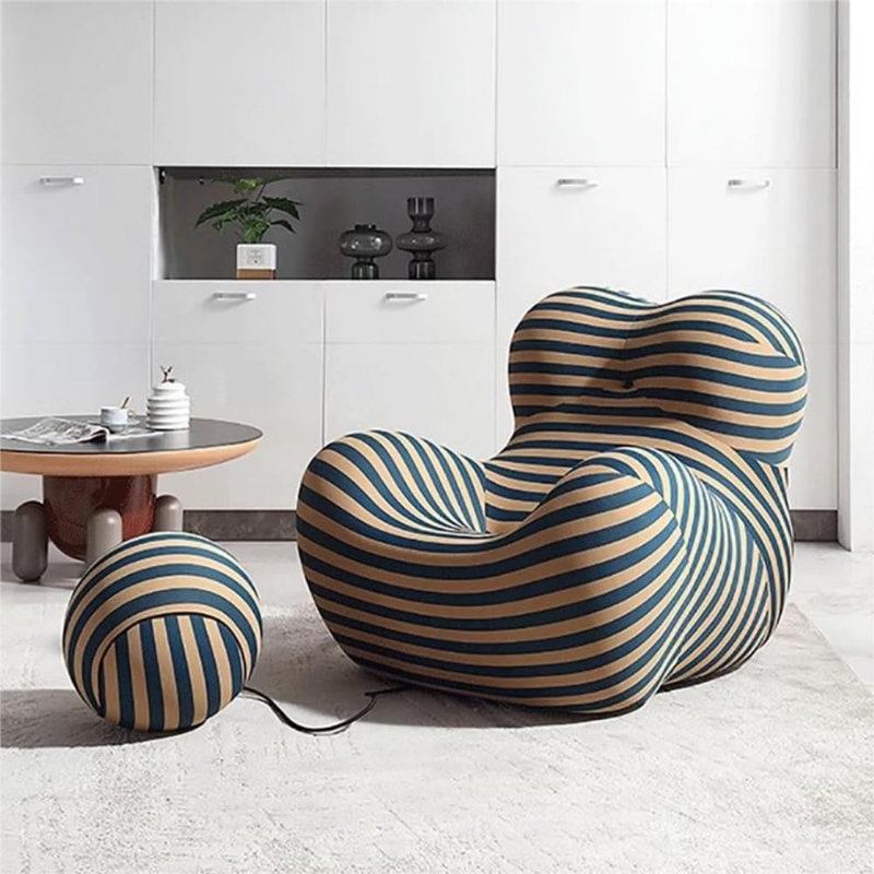 Fauteuil à billes avec repose-pieds Giant , Mélange de coton jaune bleuâtre
