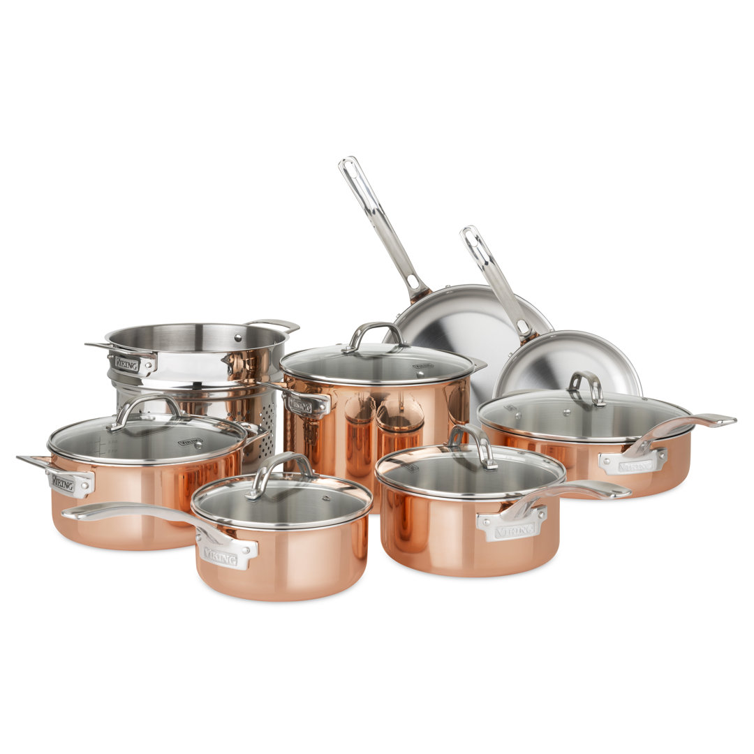 Viking 3-ply Copper Clad 13pc Cookware Set With Vented Glass Lids Viking