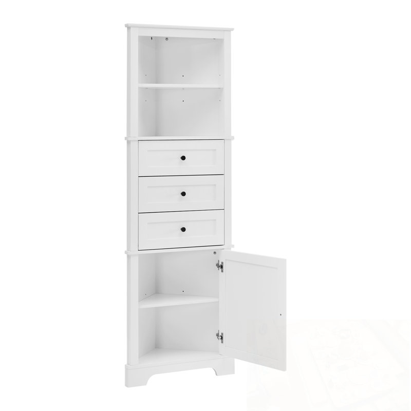 Armoire de rangement d'angle avec 3 tiroirs et tablettes réglables, Blanc