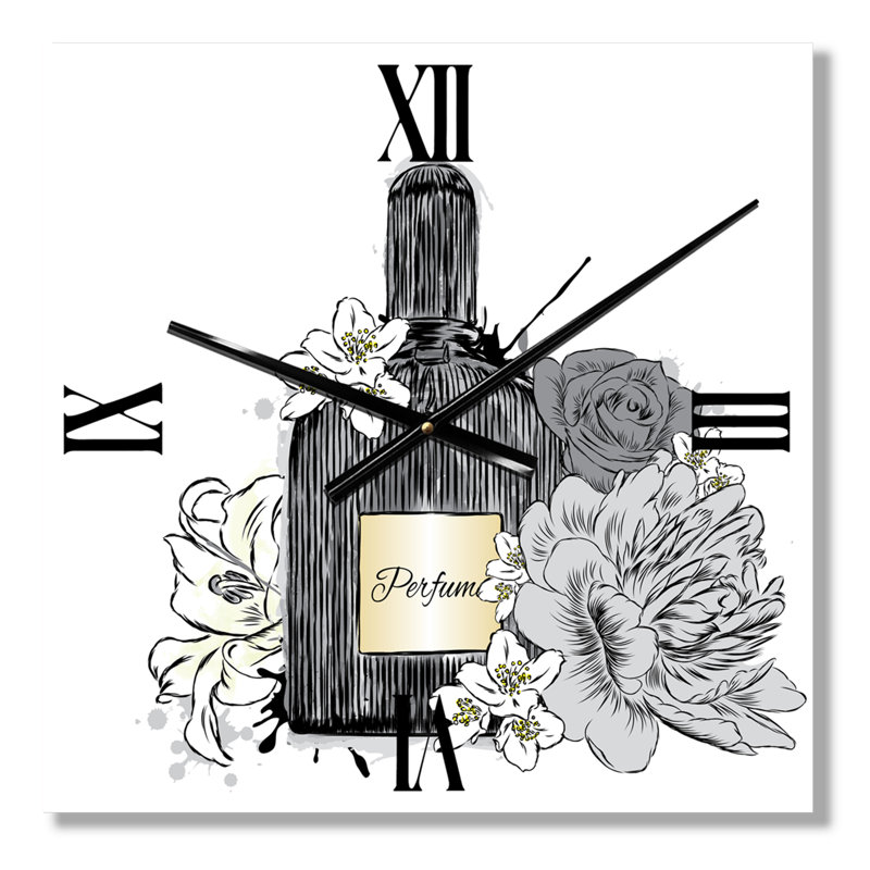 Horloge murale bouteille de parfum et bouquet de fleurs III, Moyen