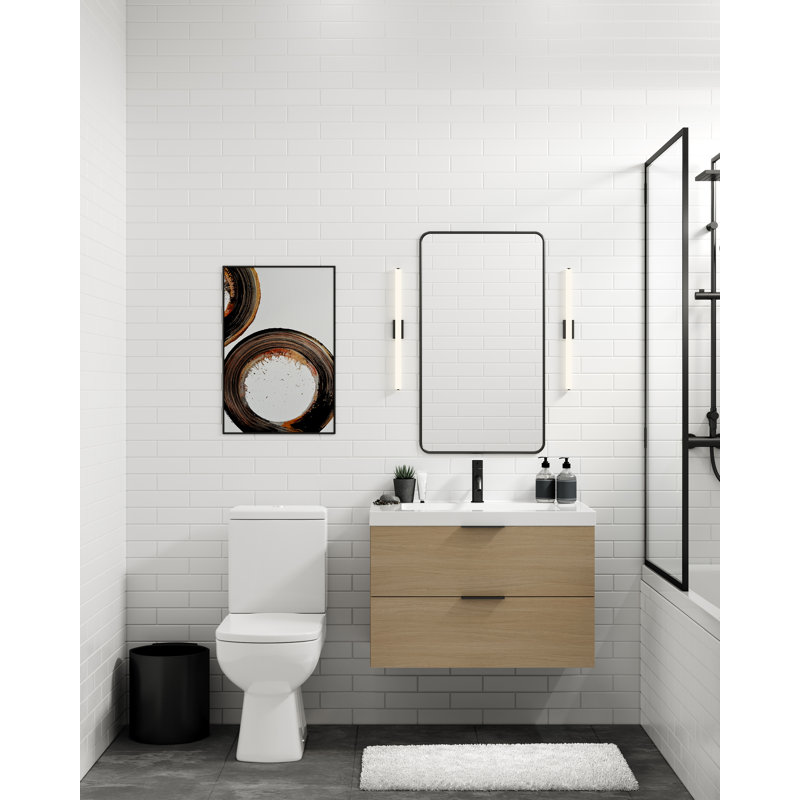 Avila 30" W Wall Mounted Single Bathroom Vanity, Matte White/8" Widespread, Nocino, Polished Nickel
