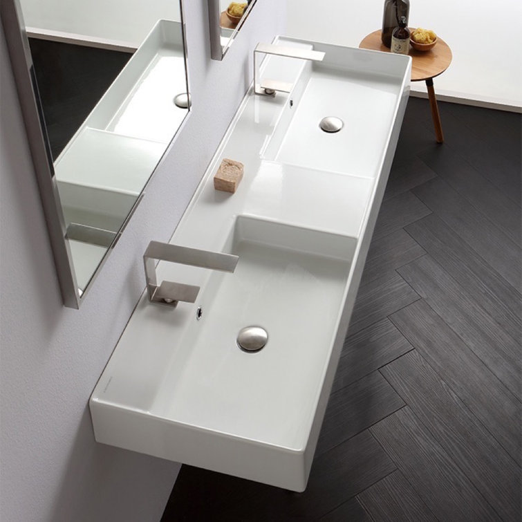 Scarabeo By Nameeks 18'' White Ceramic Rectangular Bathroom Sink with Overflow