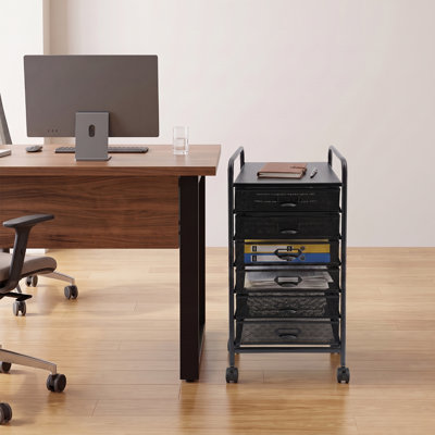 Chariot de rangement à roulettes à 6 niveaux avec tiroirs, chariot organisateur robuste en métal avec roulettes universelles, pour bureau, chambre, salle de classe, salon de beauté