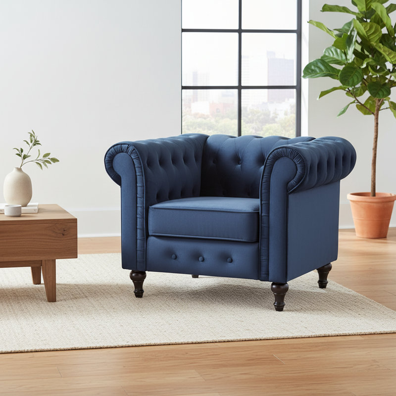 Chaise capitonnée Chesterfield, Bleu très foncé