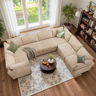 Hogle Modern Modular U-Shaped Sectional Plush Corduroy Sofa, Wide Deep Seats For Living Room