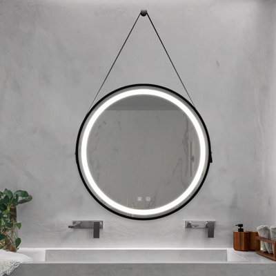 Miroir de salle de bain 24 po à DEL avec fond de panier, cadre en alliage d'aluminium noir, luminosité élevée, tactile à intensité variable, contrôle de l'interrupteur mural, anti-buée, réglable CRI 95 3000K-4500K-6000K, étanche IP54