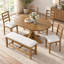 Ensemble de salle à manger extensible Cavressa 6 pièces, table à pied centrale en bois naturel avec rallonge amovible de 45 cm, 4 chaises à dossier échelle et banc de 112 cm-611896037