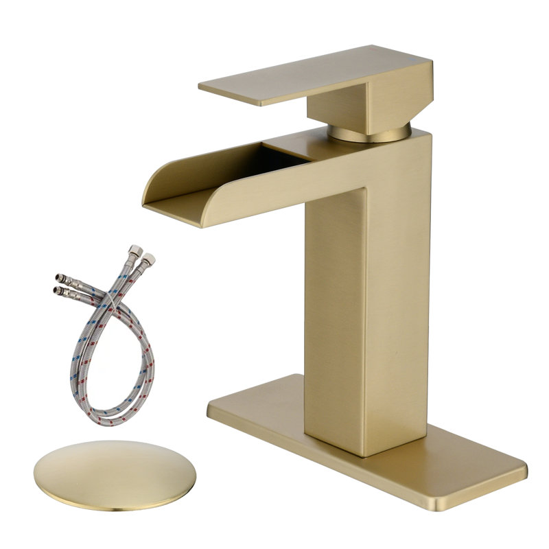 Single-Hole Single-handle Bathroom Faucet with Drain Assembly, Brushed Gold