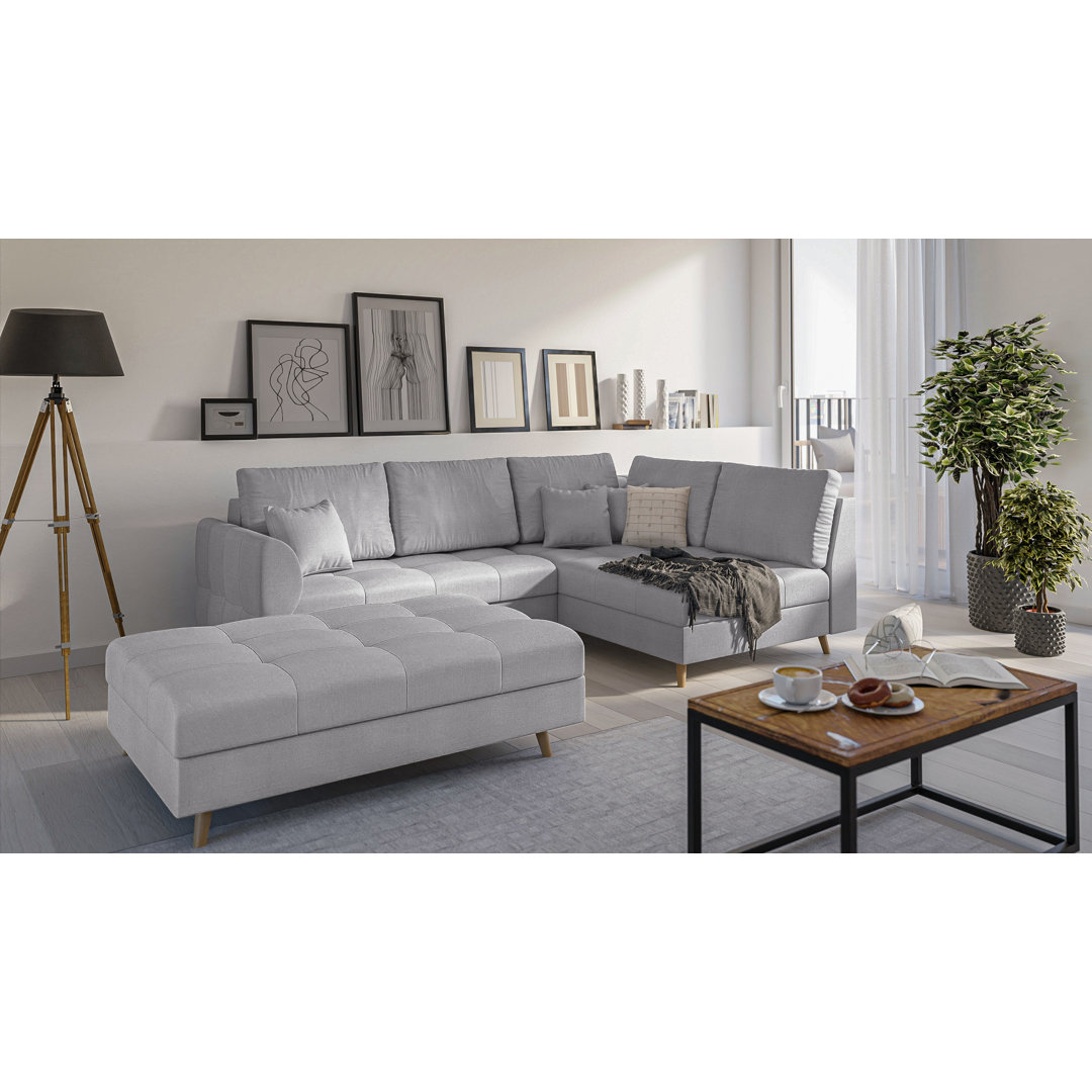 Corner Sofa And Footstool with Wooden Legs In Scandinavian Style Knutsford