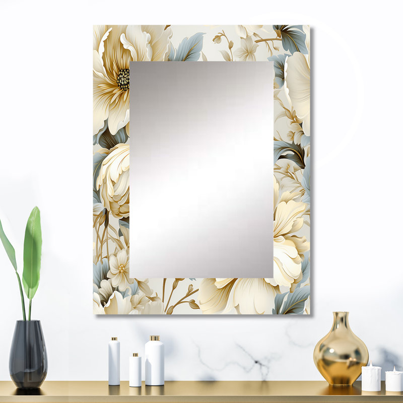 Khan Neo Victorian Fusion Victorian Pattern - Floral Mirror, Cottage Decorative Wall Mirror, Printed Metal Art, 32" x 24"