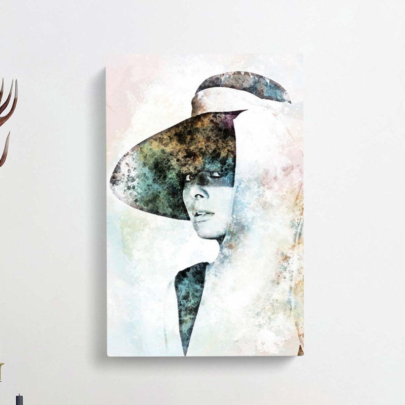 Audrey Hepburn Portrait In Abstract - Wrapped Canvas Painting, 91cm H x 60cm W 