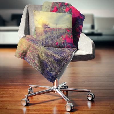 Vintage Photo of Poppies at Sunset - Floral Printed Pillow