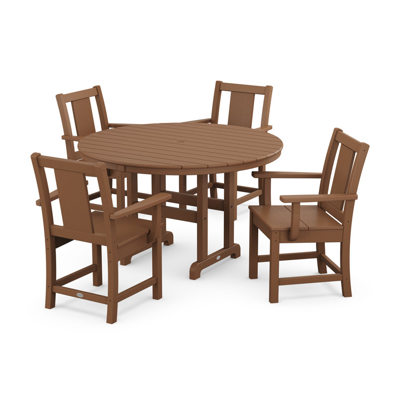 Prairie 5-Piece Round Farmhouse Dining Set, Teak
