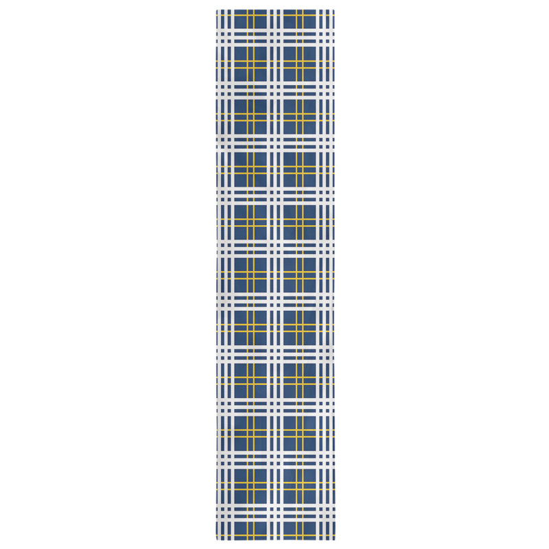 Paid Polyester Table Runner, 90" L x 16" W, Navy Blue/Gold/White