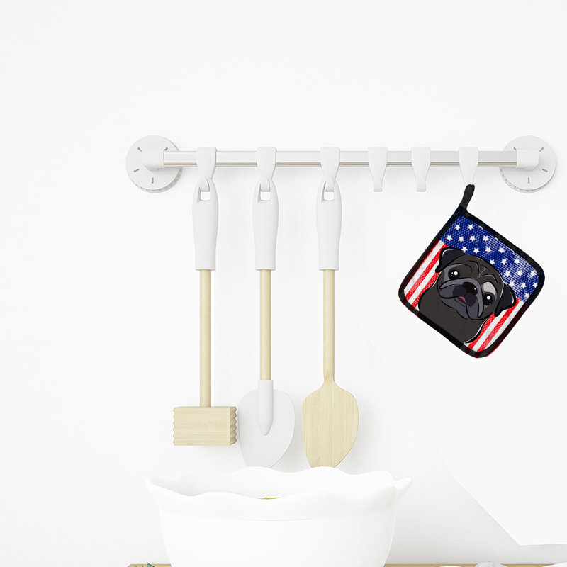 Caroline's Treasures American Flag Polyester Potholder, Black
