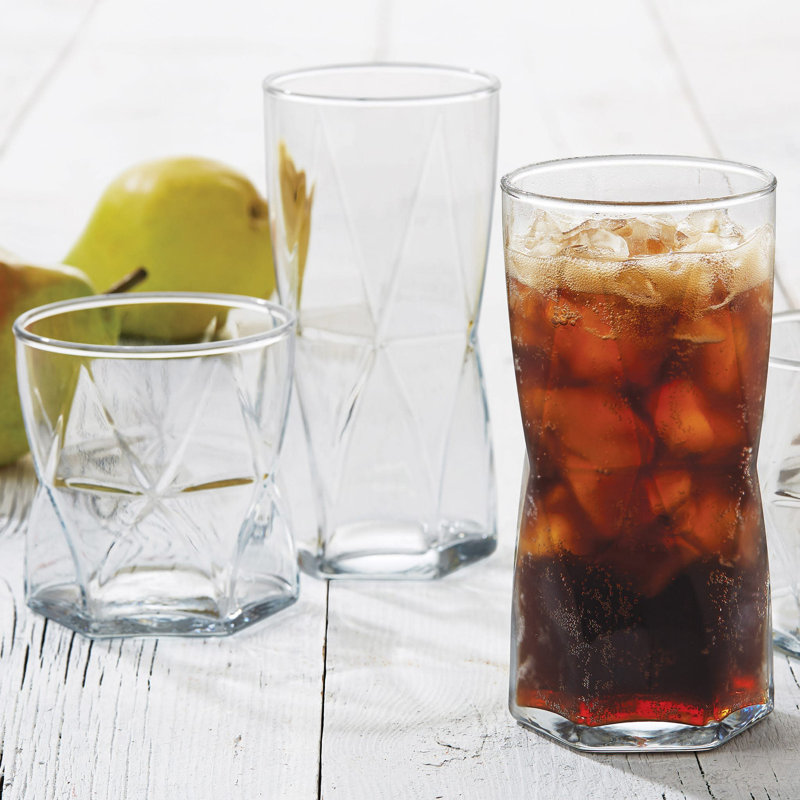 Libbey Rhombus Clear Glass 16-Piece Tumbler and Rocks Set
