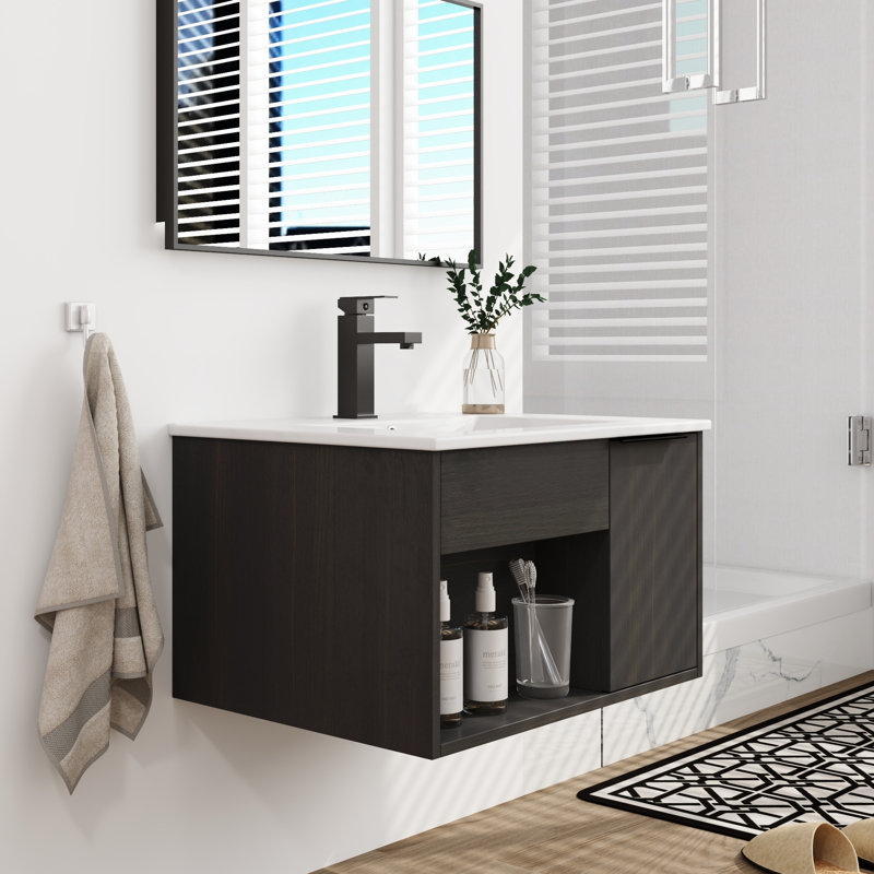 Meuble-lavabo simple 24 po avec comptoir en céramique et meuble-lavabo flottant 24 po, 24"