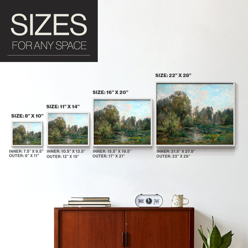 River with Storks -Framed Print - Restickable, 11" H x 14" W, White