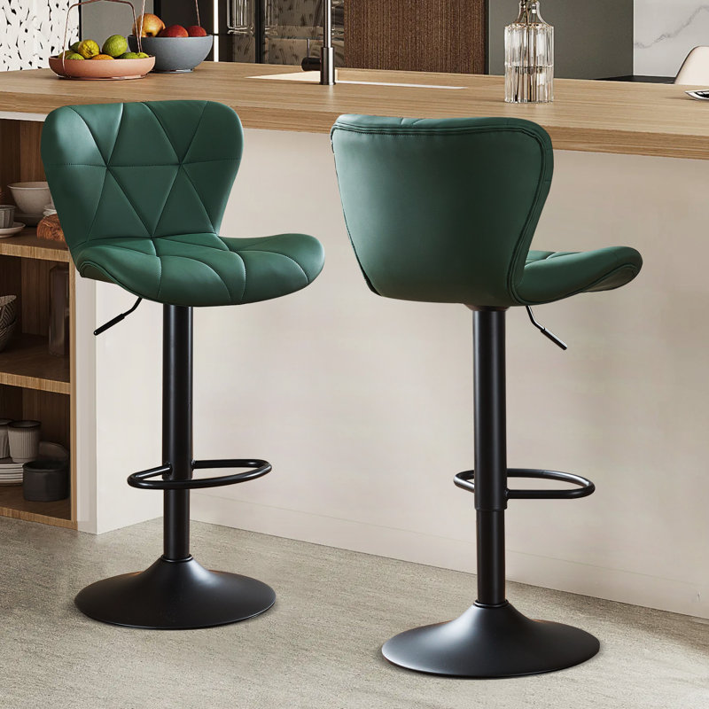 Adjustable Height And Modern Comfort Swivel Upholstered Bar Stool, Green
