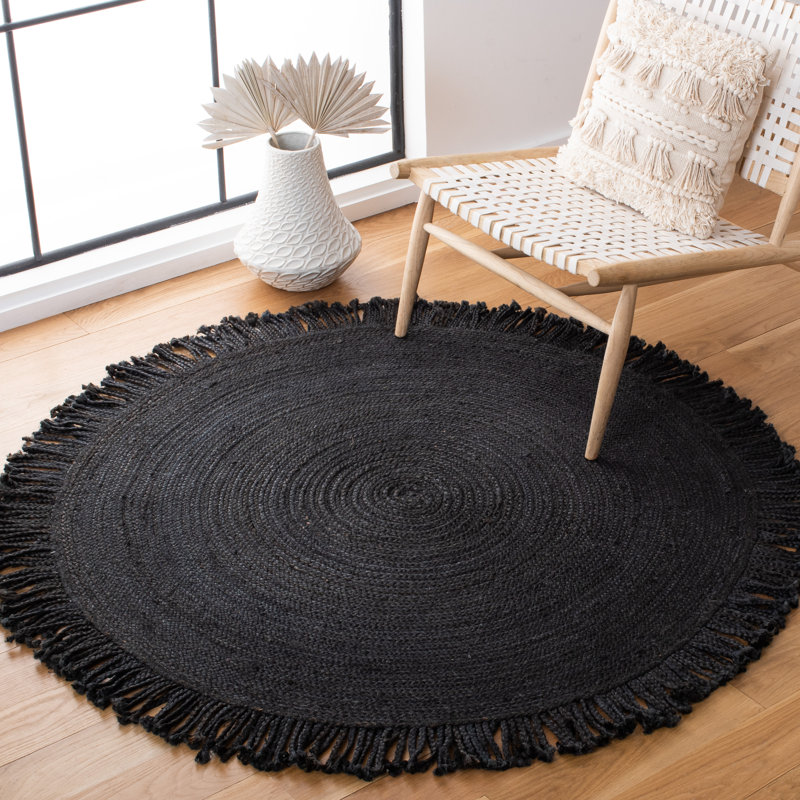 Tapis rond en jute tissé à la main noir Gebo, Rond 3 pi