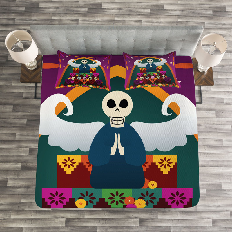 Adaiyah Purple/Green Microfibre Bedspread Set, 220 x 264 cm