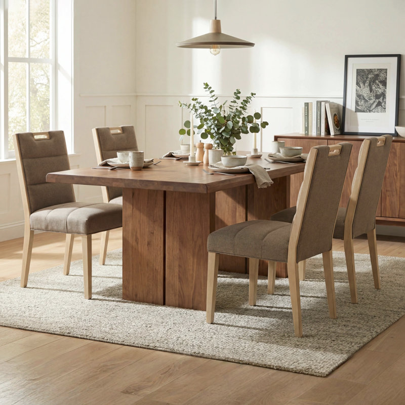 Artistic Upholstered Dining Chairs, High Back Side Chair with Built-in Carry Handle, Solid Wood Legs, Thick Padded Seat with High Density Sponge, Armless Accent Chairs for Dining Room, Vanity, Living Room