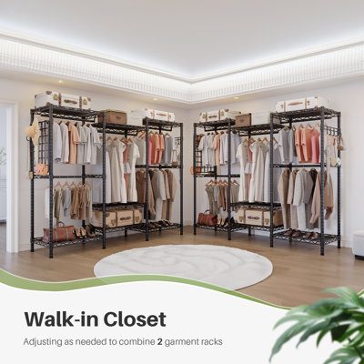 Open Wardrobe Closet Organizer - 175x43x193.5cm Free Standing with Adjustable Wire Shelves & Clothes Rail