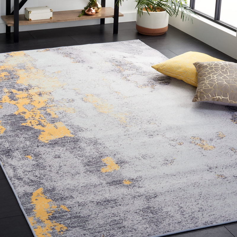 Tacoma Slate Machine Washable Area Rug In Grey & Gold, Rectangle 122 x 183cm