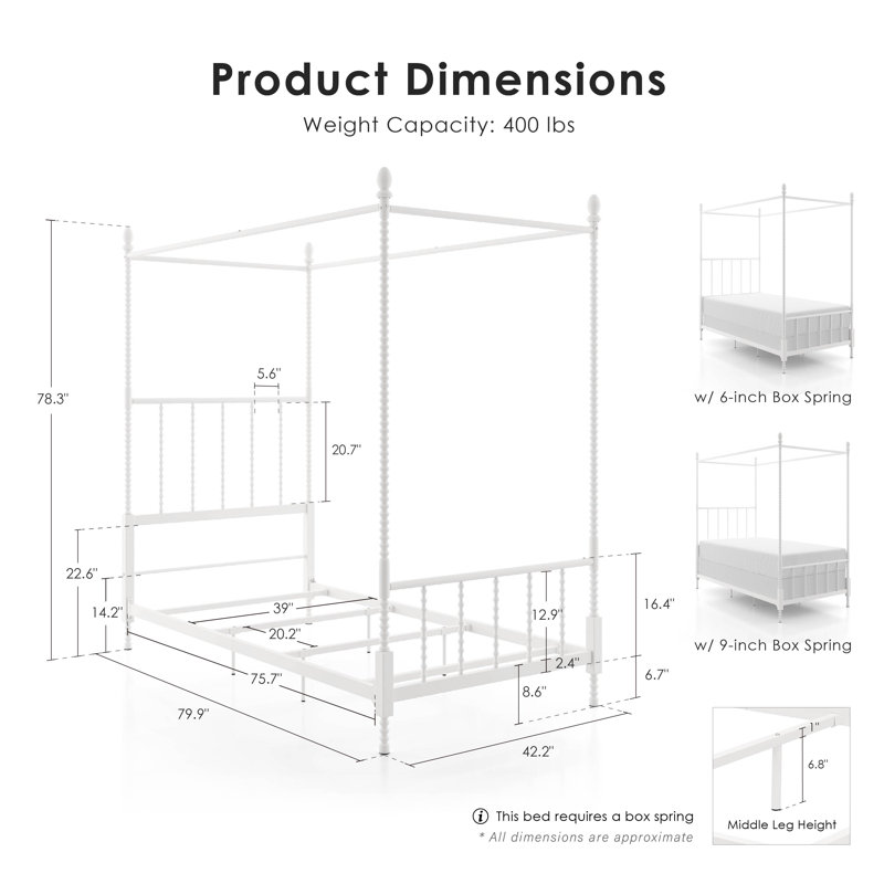 Magdaleno Metal Canopy Bed, White, Twin
