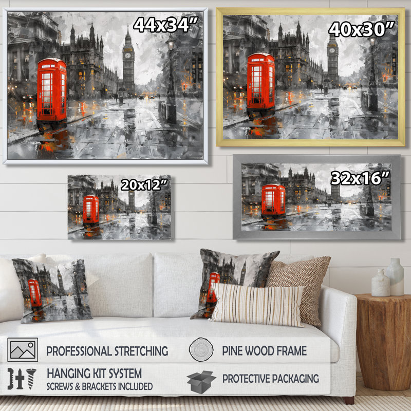 Décoration murale Fortier - City London Wall Ar, H 34 po x l 44 po x P 1,5 po, Toile tendue