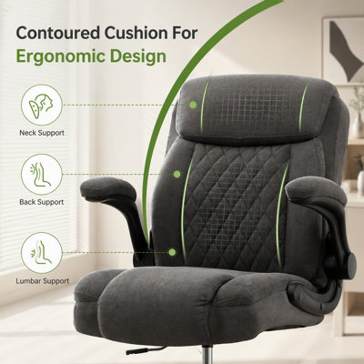 Chaise de bureau haute ergonomique pour bureau assis-debout, avec repose-pieds réglable, accoudoirs relevables, soutien lombaire et assise en tissu confortable – idéale pour la maison et le bureau.