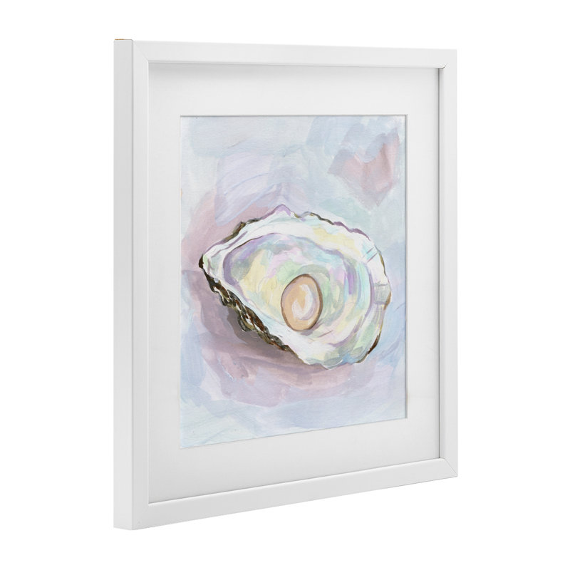 «Silent Opal Oyster», reproduction sous verre encadrée, design par Melissa Wang, Cadre blanc côtier, H 13 po x l 13 po