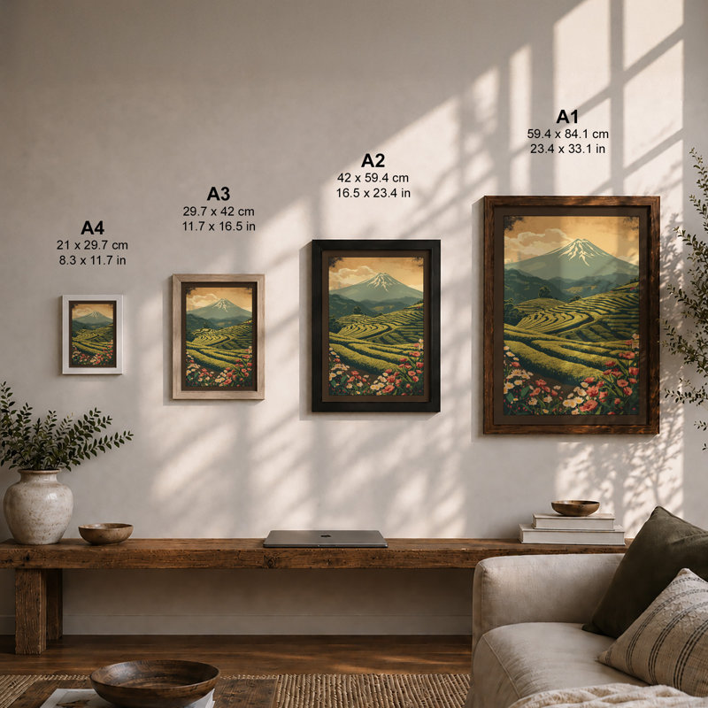 Mountain And Fields Japandi - Print, Oak, A4 - 29.7 x 21.0 cm