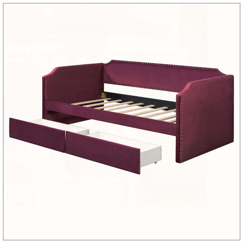 Lit de jour en velours avec 2 tiroirs, WINE RED