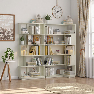 2-Piece Extendable Corner Bookshelf Set, Space-Saving Free Combination Design For Home Office