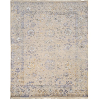 Transitional Hand-Knotted Silver Area Rug